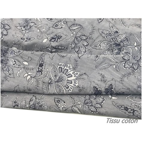 Tissu Coton Imprimé Jeans Fleurs Au Mètre En Grande Largeur