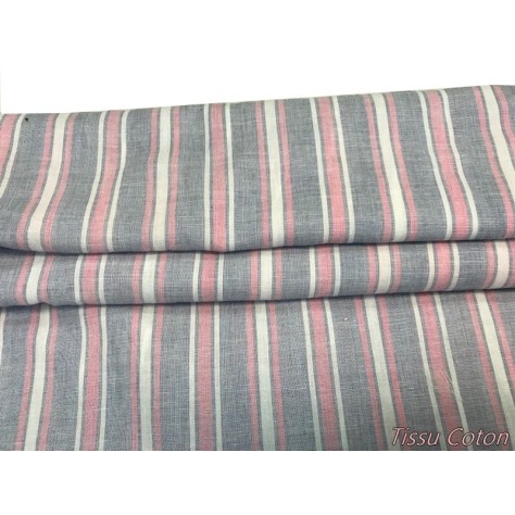 Tissu Coton A Rayure Imprimé Rose et  Blanc Au Mètre En Grande Largeur