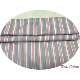 Tissu Coton A Rayure Imprimé Rose et  Blanc Au Mètre En Grande Largeur