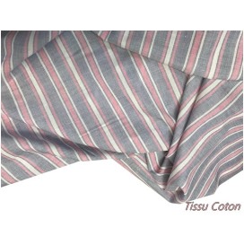 Tissu Coton A Rayure Imprimé Rose et  Blanc Au Mètre En Grande Largeur