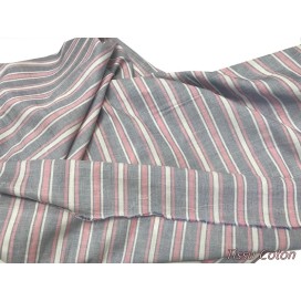 Tissu Coton A Rayure Imprimé Rose et  Blanc Au Mètre En Grande Largeur