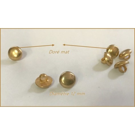 Bouton Doré Mat Demi-Boule Plat Couture en Diamètre 12 mm