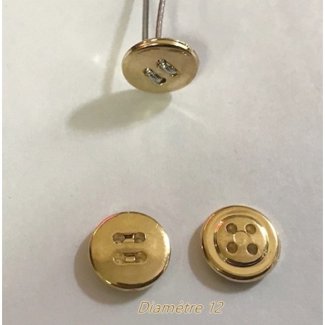 Bouton Doré Couture Diamètre 12 mm