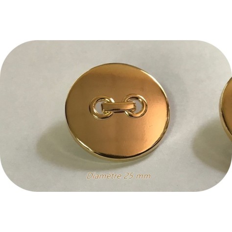 Bouton Doré Métal Couture Diamètre 25 mm.