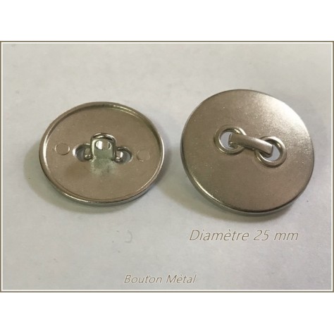 Bouton Argenté Métal Couture Diamètre 25 mm.