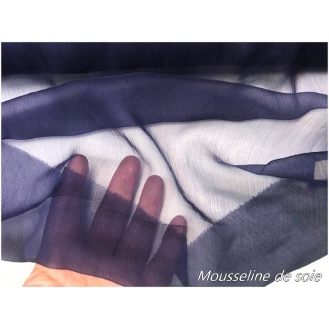 Tissu Mousseline De Soie Bleu Marine Couture  Au Mètre.