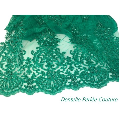 Dentelle Perlée vert émeraude En Grande Largeur, Pour Robes De Cerémonie, Bustier Et Lingerie De Luxe.