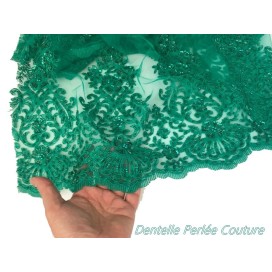 Dentelle Perlée vert émeraude En Grande Largeur, Pour Robes De Cerémonie, Bustier Et Lingerie De Luxe.