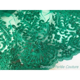 Dentelle Perlée vert émeraude En Grande Largeur, Pour Robes De Cerémonie, Bustier Et Lingerie De Luxe.