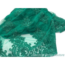 Dentelle Perlée vert émeraude En Grande Largeur, Pour Robes De Cerémonie, Bustier Et Lingerie De Luxe.