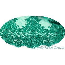 Dentelle Perlée vert émeraude En Grande Largeur, Pour Robes De Cerémonie, Bustier Et Lingerie De Luxe.