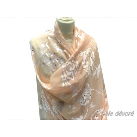 Tissu Mousseline De Soie Dévoré Saumon Au Mètre Couture