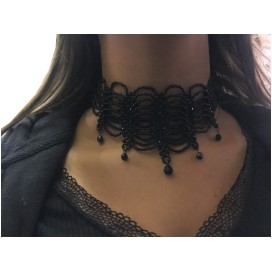 Collier Ras de Cou En Perles Noir.