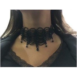 Collier Ras de Cou En Perles Noir.