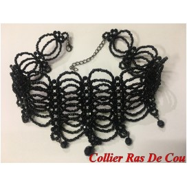 Collier Ras de Cou En Perles Noir.