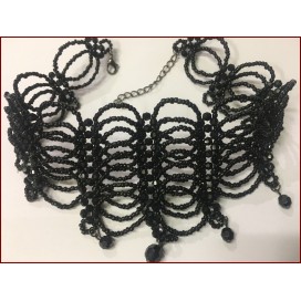 Collier Ras de Cou En Perles Noir.