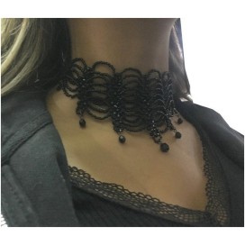 Collier Ras de Cou En Perles Noir.