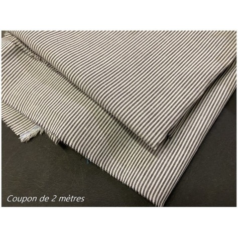 Coupon de 2 Mètres de Tissu Coton Gris Imprimé Fine Rayure  Au Mètre En Grande Largeur