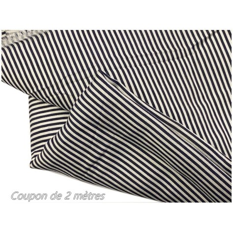 Coupon de 2 Mètres de Tissu Coton Marine Imprimé Fine Rayure  Au Mètre En Grande Largeur