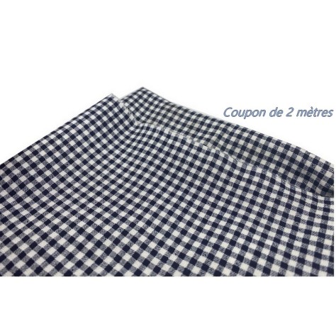Coupon de 2 Mètres de Tissu Coton A Carreaux Imprimé Bleu Marine Sur Fond Blanc  Au Mètre En Grande Largeur