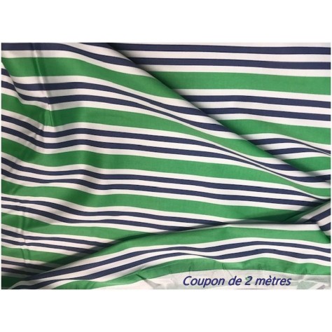 Coupon de 2 Mètres deTissu Coton Vert Imprimé Rayure Marine Et Blanc Au Mètre En Grande Largeur