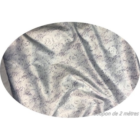 Coupon de 2 Mètres deTissu Coton Imprimé Parme Sur Fond Blanc  Au Mètre En Grande Largeur