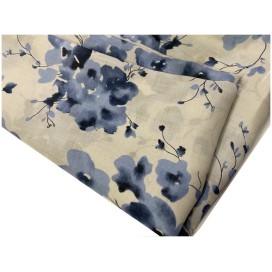 Tissu Voile De Coton Imprimé Fleurs Bleu Indigo Au Mètre En Grande Largeur