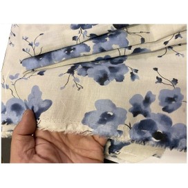 Tissu Voile De Coton Imprimé Fleurs Bleu Indigo Au Mètre En Grande Largeur