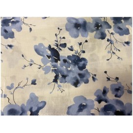 Tissu Voile De Coton Imprimé Fleurs Bleu Indigo Au Mètre En Grande Largeur