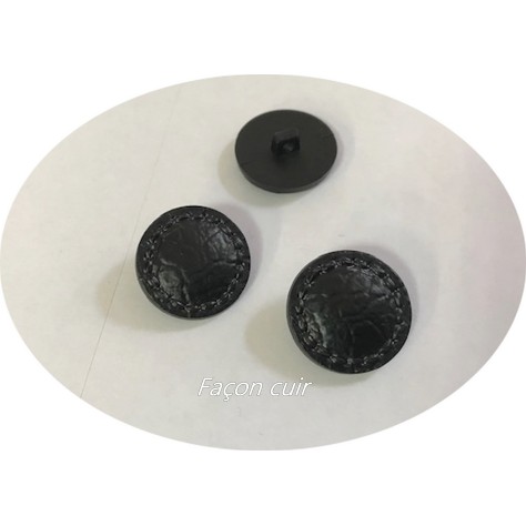 Bouton simili Cuir Noir en diamètre 22 mm à coudre, bouton façon cuir à queue