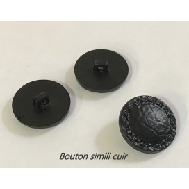 Bouton simili Cuir Noir en diamètre 22 mm à coudre, bouton façon cuir à queue