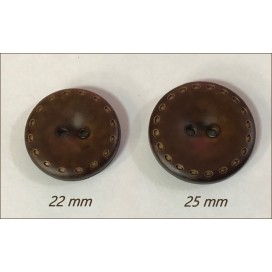 Bouton simili Cuir Mat Marron Choco en diamètre 22 mm à 2 trous avec Impression Sellier à coudre