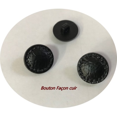 Bouton simili Cuir Noir en diamètre 18 mm à coudre, bouton façon cuir à queue