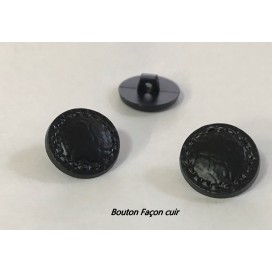 Bouton simili Cuir Noir en diamètre 18 mm à coudre, bouton façon cuir à queue
