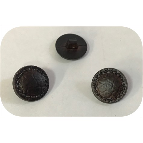 Bouton simili Cuir marron en diamètre 18 mm à coudre, bouton façon cuir à queue