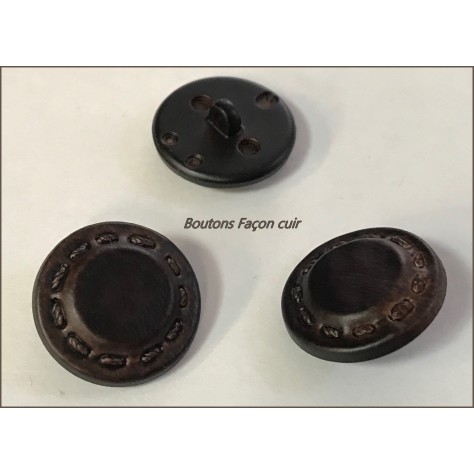 Bouton simili Cuir Mat Marron Choco en diamètre 22 mm avec Impression Sellier à coudre