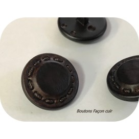 Bouton simili Cuir Mat Marron Choco en diamètre 22 mm avec Impression Sellier à coudre