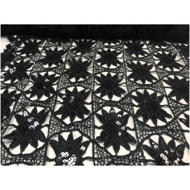 Tissu Guipure Sequins Et Paillette noir au mètre En Grande Largeur