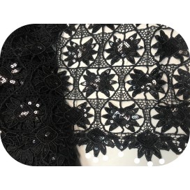 Tissu Guipure Sequins Et Paillette noir au mètre En Grande Largeur