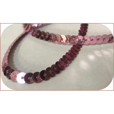 ruban paillette vieux rose, fil  en sequin vieux rose au mètre