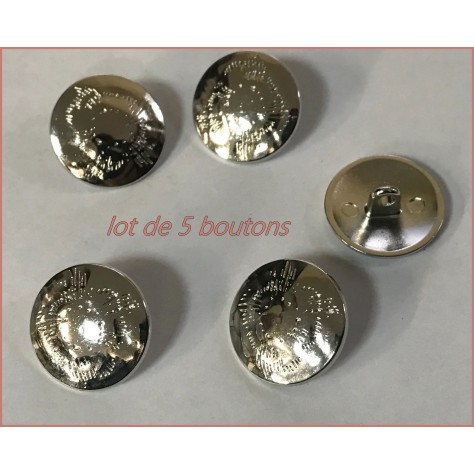 Lot de 5 boutons argenté couture en 18 mm à queue