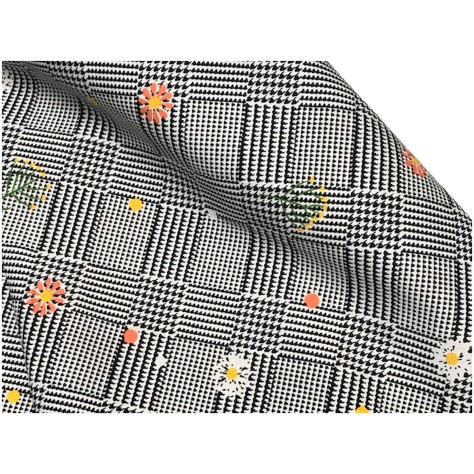 Tissu En Coton Imprimé Prince De Galle Gris fleurs Au Mètre En Grande Largeur