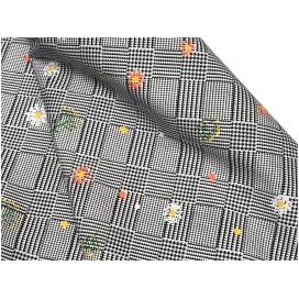 Tissu En Coton Imprimé Prince De Galle Gris fleurs Au Mètre En Grande Largeur