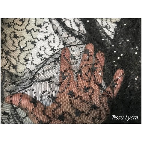 Tissu Paillette Stretch Noir Au Mètre , tissu Lycra Noir pour lingerie en Grande Largeur.