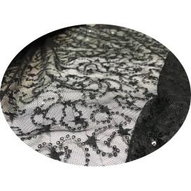 Tissu Paillette Stretch Noir Au Mètre , tissu Lycra Noir pour lingerie en Grande Largeur.