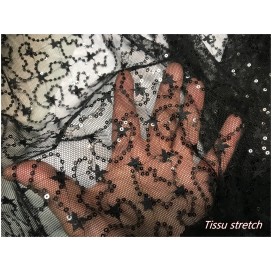 Tissu Paillette Stretch Noir Au Mètre , tissu Lycra Noir pour lingerie en Grande Largeur.