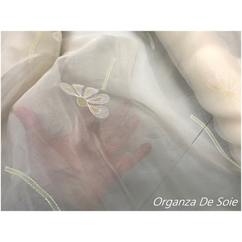 Tissu Organza De Soie Brodé Ivoire Au Mètre Couture.