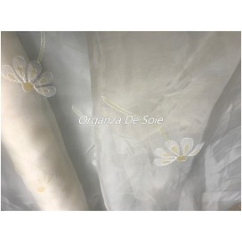 Tissu Organza De Soie Brodé Ivoire Au Mètre Couture.