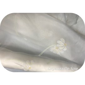 Tissu Organza De Soie Brodé Ivoire Au Mètre Couture.
