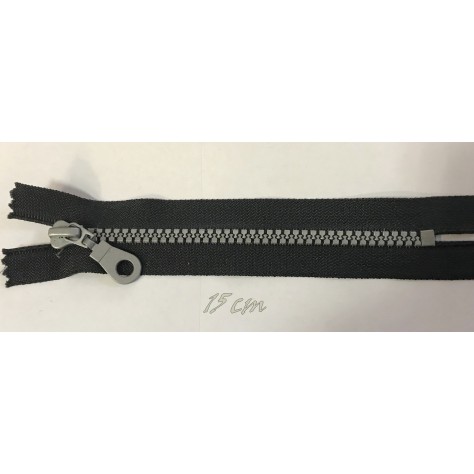 Zip Fermeture Injecté Argenté Noir en 15 cm en Maille plastique à Coudre  .